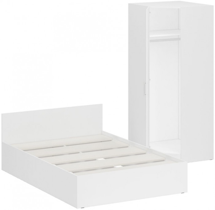 Кровать 1400 + Шкаф угловой Стандарт, цвет белый, ШхГхВ 143,5х203,5х70 + 81,2х81,2х200см., сп.м. 1400х2000 мм., без матраса, основание есть