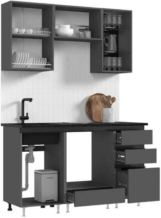 Кухня Техно-6 1,5м Графит/Графит софт