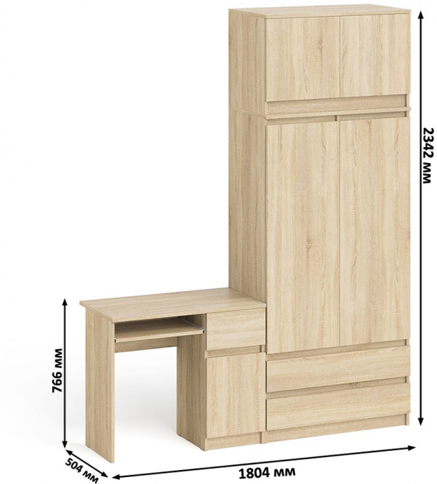 Мори компьютерный стол МС-1 правый + Шкаф МШ900.1 + Антресоль МА900.1, дуб сонома
