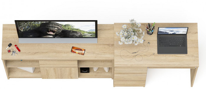 Мори компьютерный стол МС-6 левый + Тумба МТВ1204.1, дуб сонома