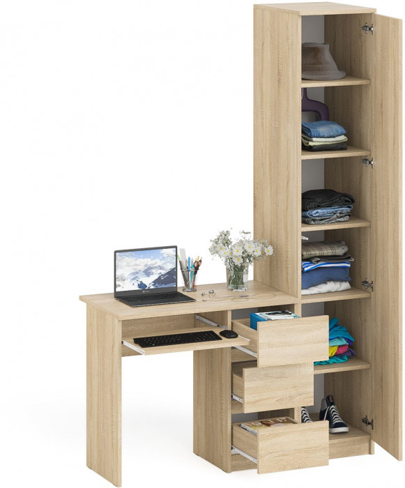 Мори компьютерный стол МС-6 правый + Пенал МШ400.1, дуб сонома