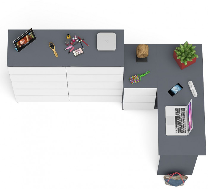 Мори Стол компьютерный МС-16 левый + Комод МК1200.10, цвет графит/белый, ШхГхВ 244,8х84,9х115 см., выдвижные ящики слева, НЕ универсальная сборка