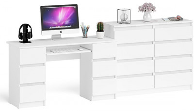 Мори Стол компьютерный МС-2 + Комод МК1200.8, цвет белый, ШхГхВ 255,8х50х94 см., универсальная сборка
