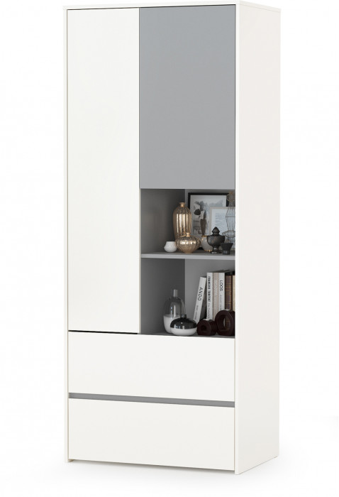 Торонто 12.149 Стол + 13.333 Шкаф для одежды + 16.475 Полка, цвет белый шагрень/стальной серый, ШхГхВ 200х53,1х195,7 см., универсальная сборка