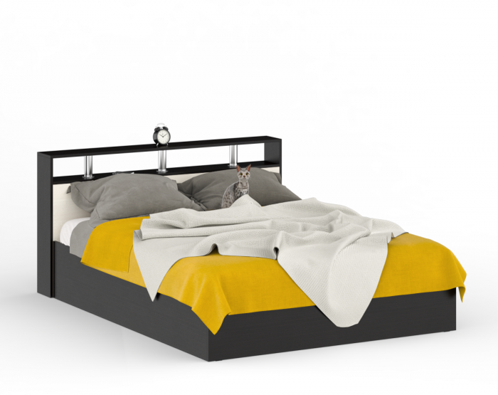 Камелия Кровать 1600 + две тумбы, цвет венге/дуб лоредо, ШхГхВ 276х217х78,2 см., сп.м. 1600х2000 мм., без матраса, основание есть