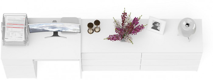 Мори Стол компьютерный МС-1 левый + Комод МК1380.6, цвет белый, ШхГхВ 228х50х76,6 см., выдвижной ящик слева, НЕ универсальная сборка