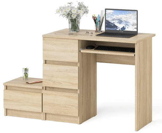 Мори компьютерный стол МС-6 левый + Тумба ТМП400.1, дуб сонома