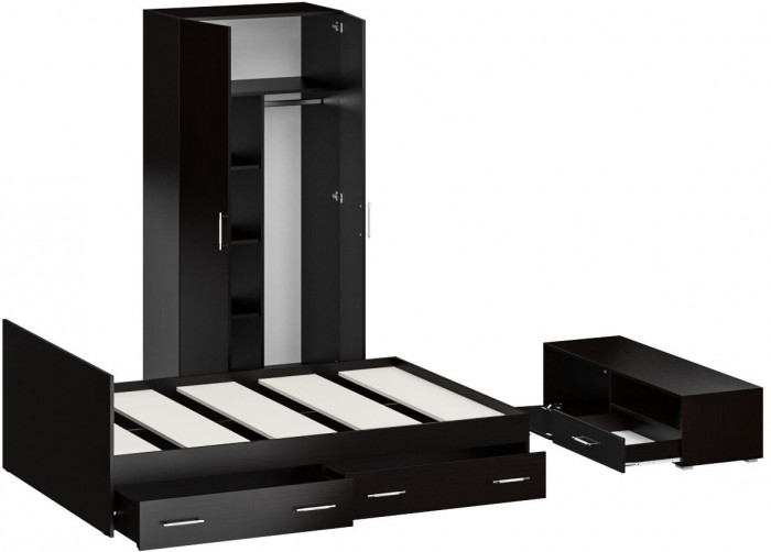 Спальня Стандарт 3-1400Я, венге/фасады ТВ тумбы МДФ чёрный глянец