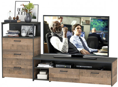 Трувор 13.70 Тумба под ТВ + 13.307.02 Комод с ящиками, дуб гранж песочный/интра