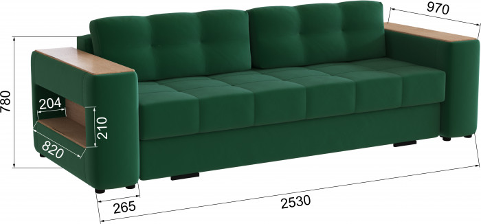 Диван раскладной Доро, изумруд/мдф дуб канадский