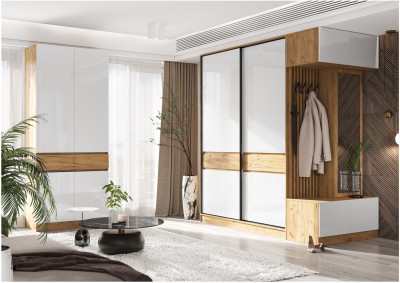 Модульная прихожая Роджина, комп.4 (Белый глянец, Дуб Крафт Золотой)