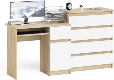Мори компьютерный стол МС-1 правый + Комод МК800.4, дуб сонома/белый