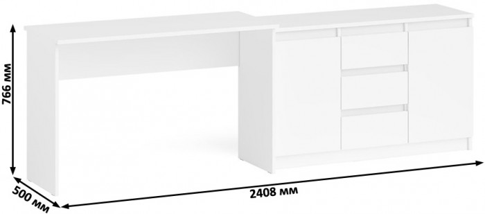Мори письменный стол МСП1200.1 + Комод МК1200.3, белый