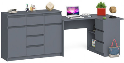 Мори Стол компьютерный МС-16 правый + Комод МК1200.4, цвет графит, ШхГхВ 244,8х84,9х94 см., выдвижные ящики справа, НЕ универсальная сборка