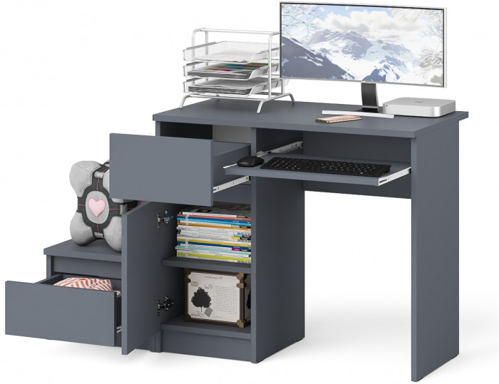 Мори Стол компьютерный МС-1 левый + Тумба ТМП400.1, цвет графит, ШхГхВ 130,4х50х76,6 см., выдвижной ящик слева, НЕ универсальная сборка