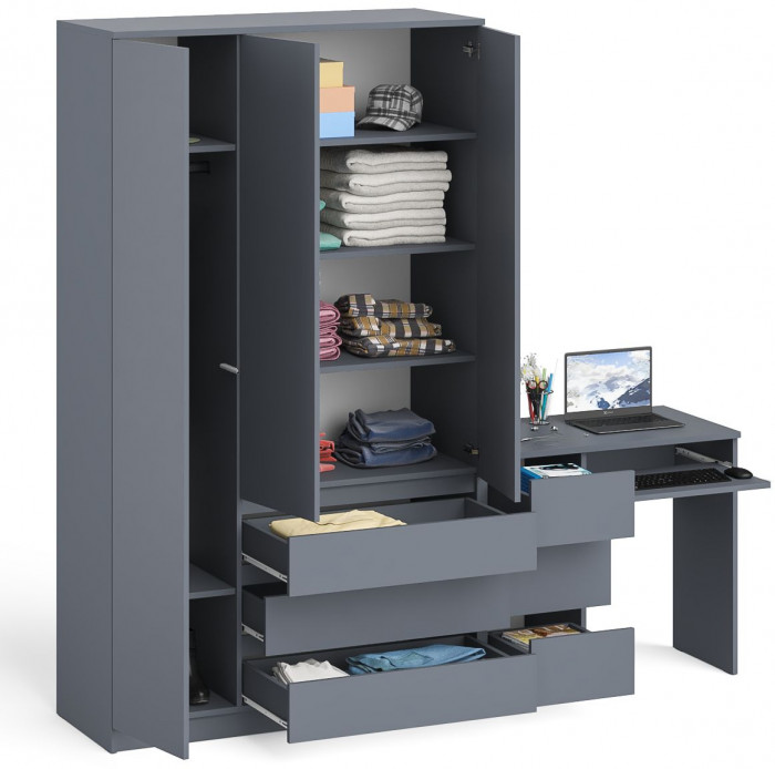 Мори компьютерный стол МС-6 левый + Шкаф МШ1200.1, графит