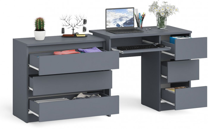 Мори Стол компьютерный МС-6 правый + Комод МК800.1, цвет графит, ШхГхВ 170,4х50х76,6 см., выдвижные ящики справа, НЕ универсальная сборка