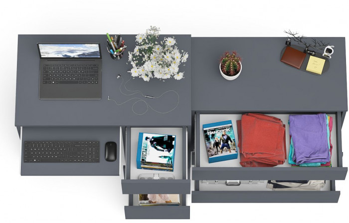 Мори Стол компьютерный МС-6 правый + Комод МК800.1, цвет графит, ШхГхВ 170,4х50х76,6 см., выдвижные ящики справа, НЕ универсальная сборка