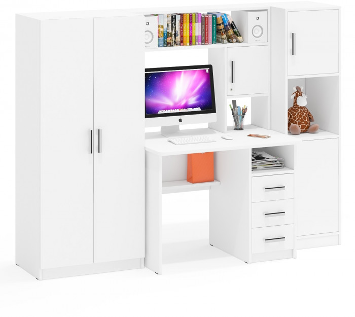 компьютерный стол С-МД-СК9+Пенал С-МД-СК9П+Шкаф С-МД-СК9Ш, белый шагрень