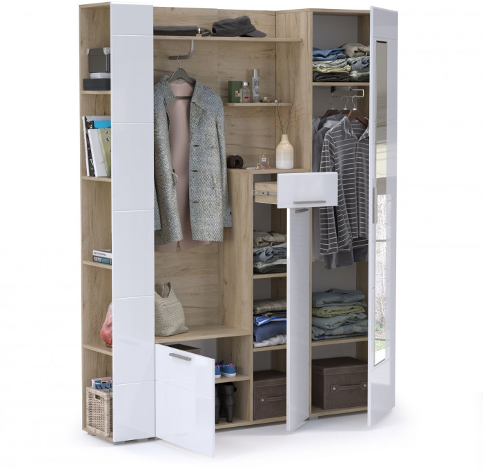 Лайн Прихожая № 08, дуб крафт серый/фасады МДФ белый глянец