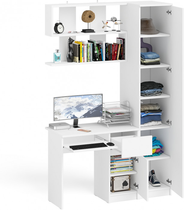 Мори компьютерный стол МС-1 правый + Пенал МШ400.1 + Полка 900, белый