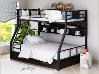 Двухъярусная кровать Гранада-1ПЯ, черная (Венге, Коричневый)