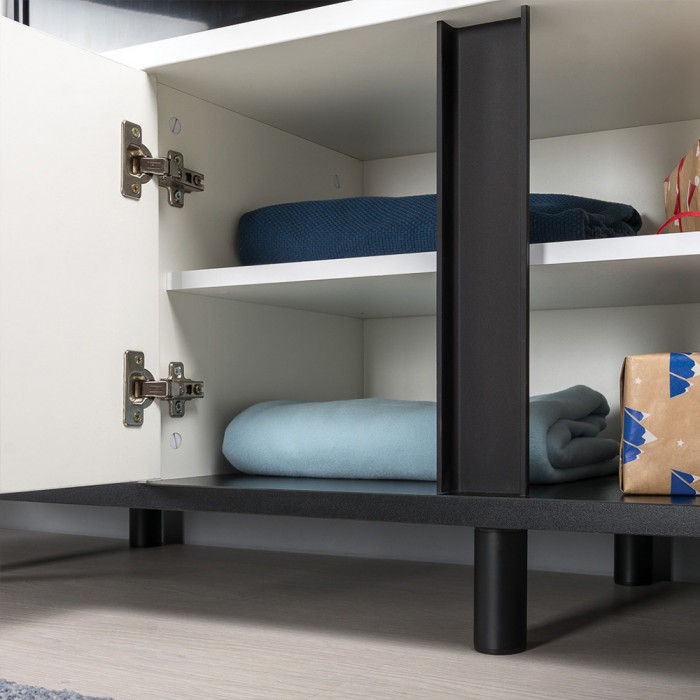 Валенсия Спальня № 35, цвет ЛДСП белый шагрень/чёрный/МДФ белый шагрень, ортопед есть, сп. м. 1600х2000 мм., б/м