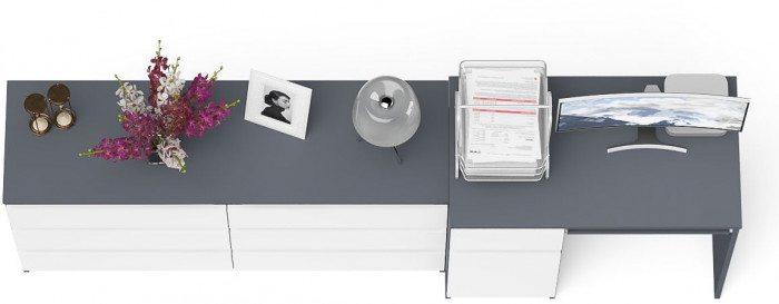 Мори Стол компьютерный МС-1 левый + Комод МК1380.6, цвет графит/белый, ШхГхВ 228х50х76,6 см., выдвижной ящик слева, НЕ универсальная сборка