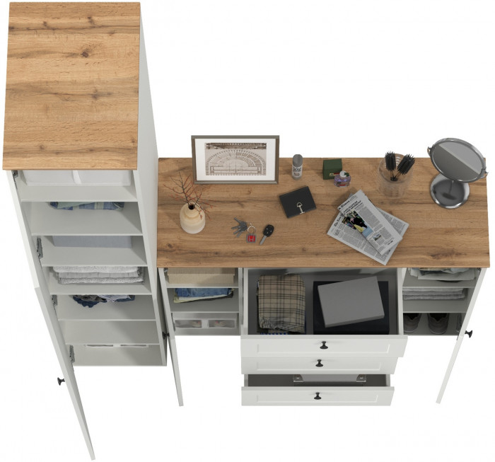 Остин Прихожая 09, белый шагрень/дуб крафт золотой