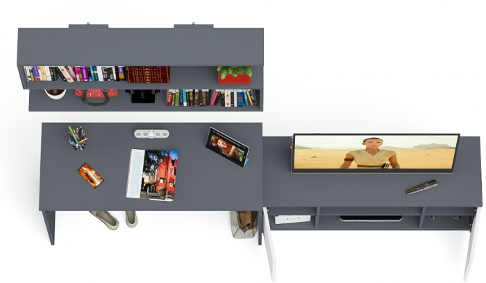 Мори Стол письменный МСП1200.1 + Тумба МТВ1200.1 + Полка 1200, цвет графит/белый, ШхГхВ 240,8х50х209,6 см., универсальная сборка