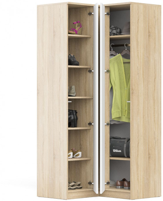 Мори Шкаф угловой МШУ960.1, цвет дуб сонома/белый, ШхГхВ 96,4х96,4х209,6 см.