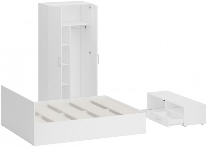 Спальня Стандарт 3-1600, белый/фасады ТВ тумбы МДФ белый глянец