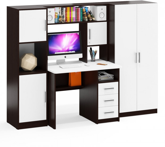 компьютерный стол С-МД-СК9+Пенал С-МД-СК9П+Шкаф С-МД-СК9Ш, венге/белый шагрень