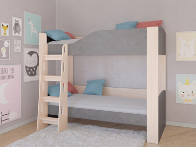 Кровать двухъярусная АСТРА 2 Дуб молочный/Железный Камень без ящика