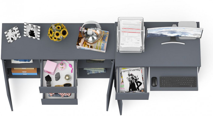 Мори компьютерный стол МС-1 левый + Комод МК1200.3, графит