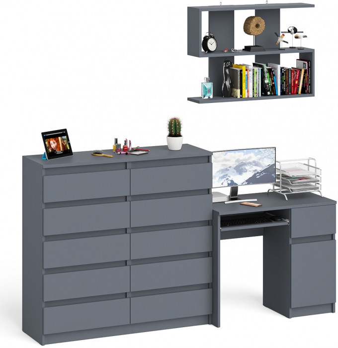 Мори компьютерный стол МС-1 правый + Комод МК1200.10 + Полка 900, графит