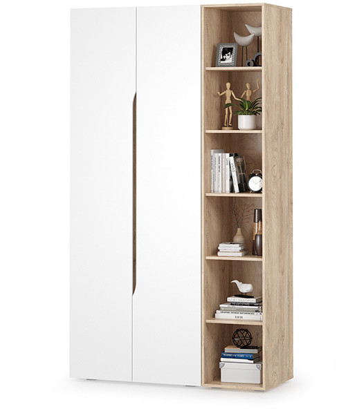 Муссон 13.198 Шкаф двухстворчатый + 13.349 Стеллаж, белый/дуб эндгрейн элегантный