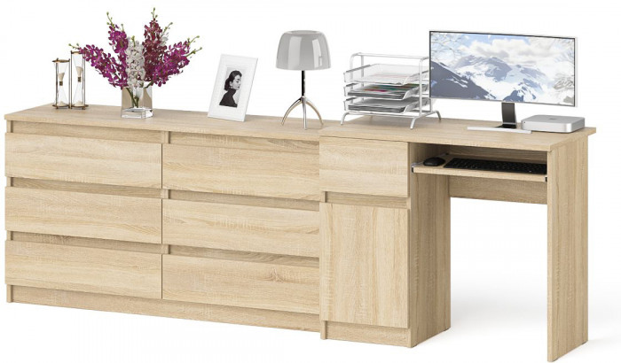 Мори Стол компьютерный МС-1 левый + Комод МК1380.6, цвет дуб сонома, ШхГхВ 228х50х76,6 см., выдвижной ящик слева, НЕ универсальная сборка