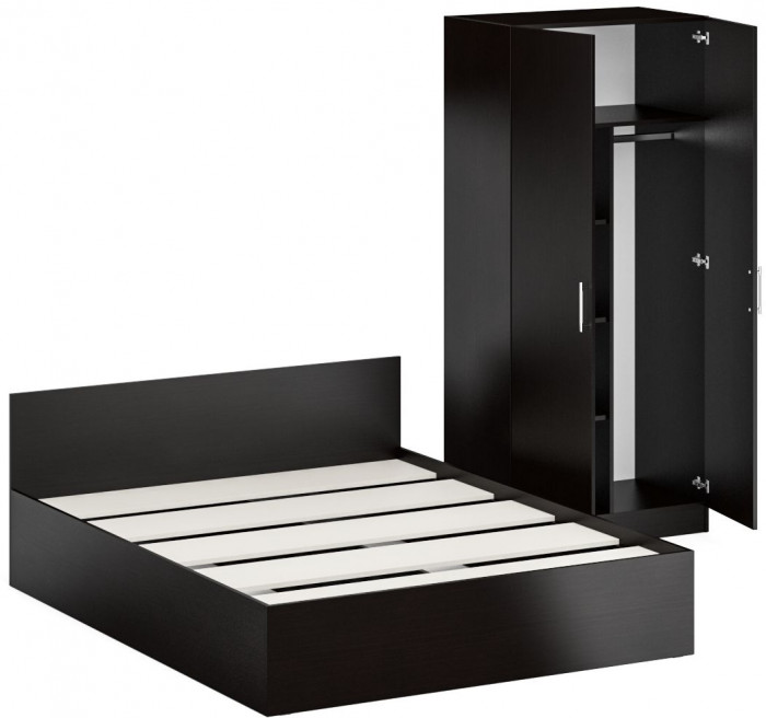 Кровать 1600 + Шкаф 2-х створчатый Стандарт, цвет венге, ШхГхВ 163,5х203,5х70 + 90х52х200 см., сп.м. 1600х2000 мм., без матраса, основание есть