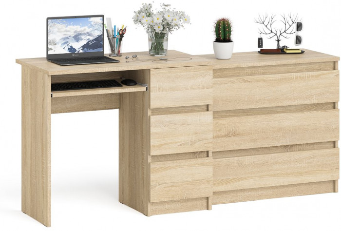Мори Стол компьютерный МС-6 правый + Комод МК800.1, цвет дуб сонома, ШхГхВ 170,4х50х76,6 см., выдвижные ящики справа, НЕ универсальная сборка