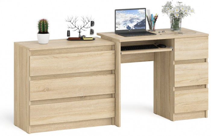 Мори Стол компьютерный МС-6 правый + Комод МК800.1, цвет дуб сонома, ШхГхВ 170,4х50х76,6 см., выдвижные ящики справа, НЕ универсальная сборка