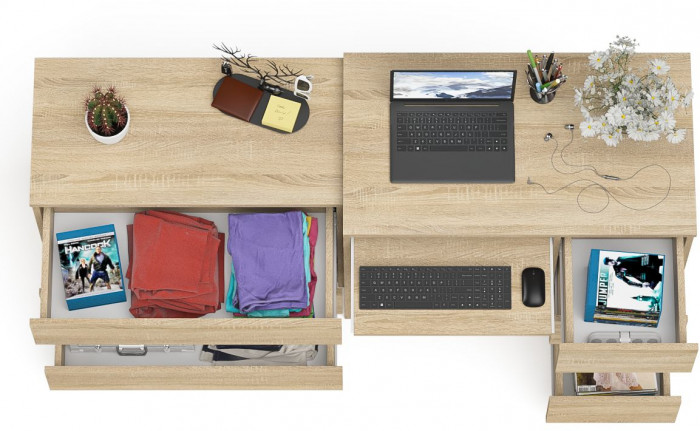 Мори Стол компьютерный МС-6 правый + Комод МК800.1, цвет дуб сонома, ШхГхВ 170,4х50х76,6 см., выдвижные ящики справа, НЕ универсальная сборка