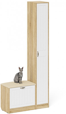 Прихожая П-6 Компоновка № 19, дуб сонома/фасады МДФ белое дерево фрезеровка прованс