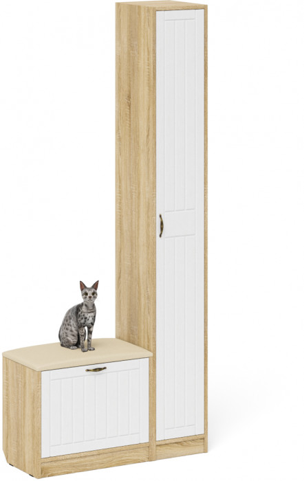 Прихожая П-6 Компоновка № 19, дуб сонома/фасады МДФ белое дерево фрезеровка прованс