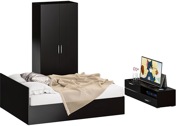 Спальня Стандарт 3-1600, венге/фасады ТВ тумбы МДФ чёрный глянец