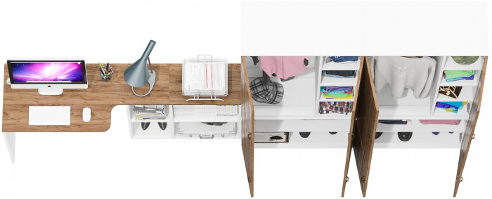 Лидер-8 Стол + Шкаф МД 20Б + Шкаф МД 20Б, белый шагрень/крафт золото