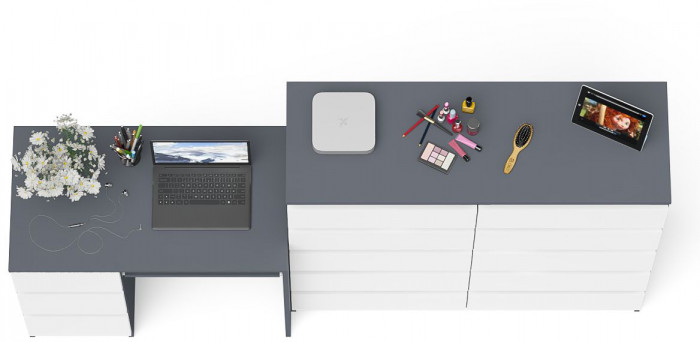 Мори компьютерный стол МС-6 левый + Комод МК1200.10, графит/белый