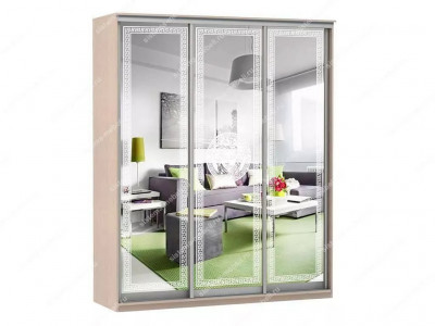 Шкаф купе Модерн 1776х450 3-х дверный 3-х секционный зеркальный с пескоструем №1 ясень
