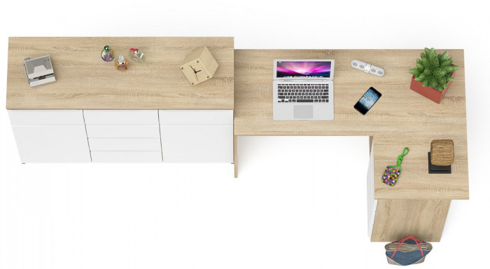 Мори Стол компьютерный МС-16 правый + Комод МК1200.4, цвет дуб сонома/белый, ШхГхВ 244,8х84,9х94 см., выдвижные ящики справа, НЕ универсальная сборка