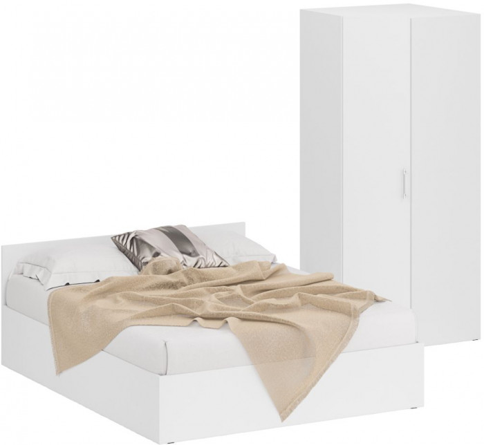 Кровать 1600 + Шкаф угловой Стандарт, цвет белый, ШхГхВ 163,5х203,5х70 + 81,2х81,2х200см., сп.м. 1600х2000 мм., без матраса, основание есть